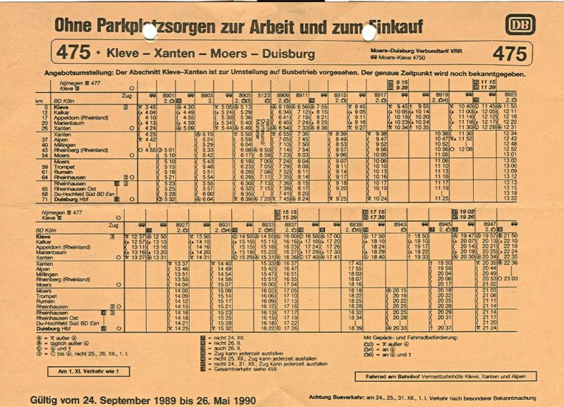 Winterfahrplan KBS 475 Kleve - Duisb