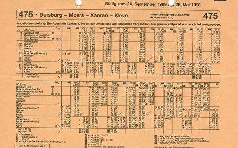 Winterfahrplan KBS 475 Duisburg - Kleve