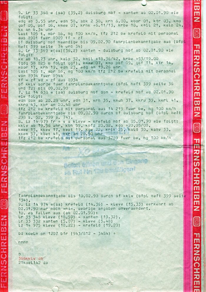 Fernschreiben zur Betriebseinstellung 1989 (Seite 2)